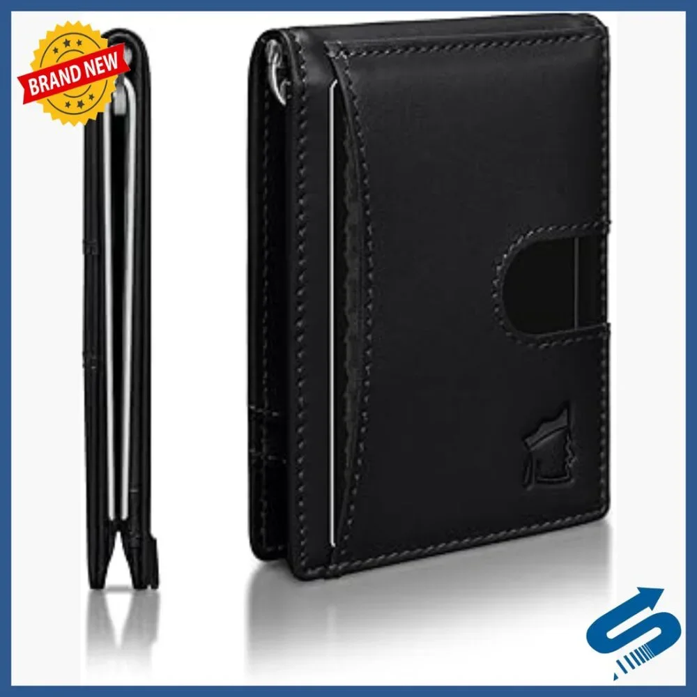 Slim Leather RFID Wallet with Money Clip - Holds 12 Cards - Front Pocket Bifold